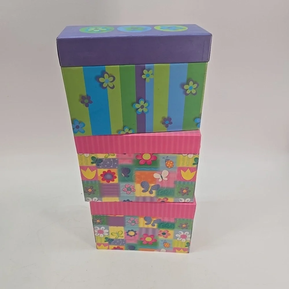 6 Decorative Storage Boxes Floral  Cardboard‎ Gift Box Attached Lid  8 x 4 x 6